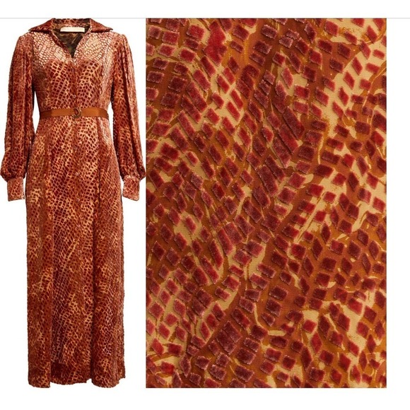 Ulla Johnson Thalia Long Sleeve Velvet Burnout Shirtdress Sienna Size 6 NWT - Picture 6 of 13